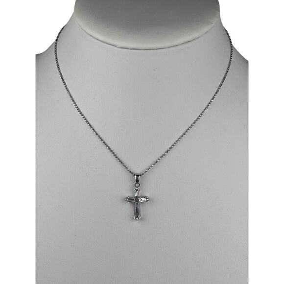 Sterling Silver Necklace 15.25" Ball Chain Clear Quartz Cross Pendant - Picture 1 of 12